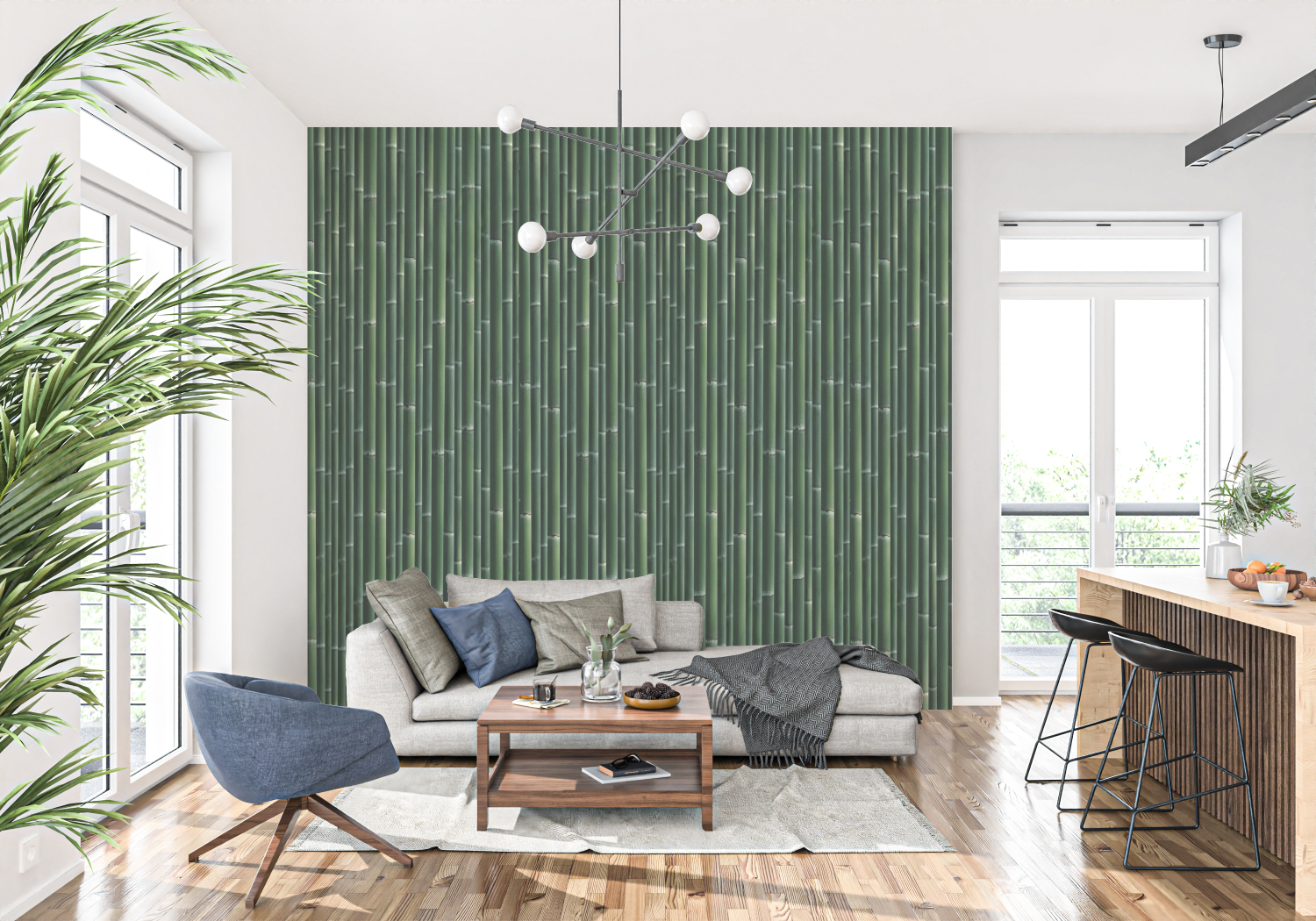 Dark Green Bamboo Look Wallpaper | Murals Wallpaper