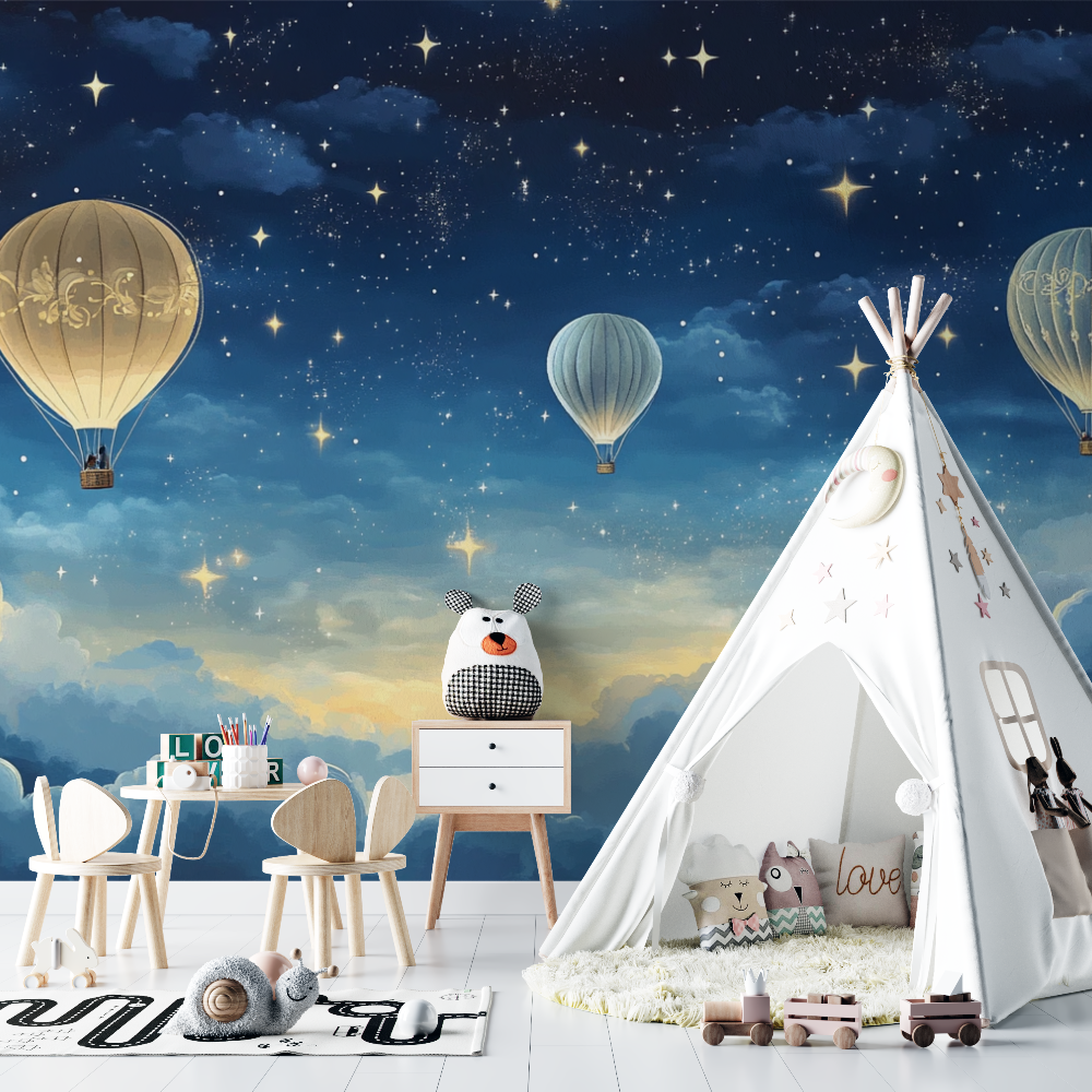 Hot Air Balloon and Starry Night Sky Wallpaper | Murals Wallpaper