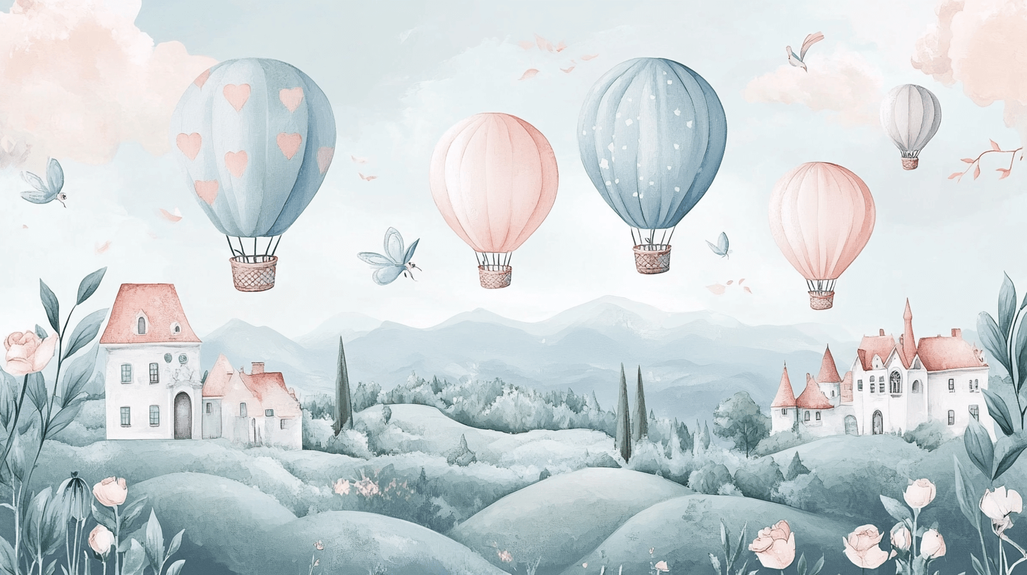 Hot Air Balloon and Fairy-Tale Landscapes Wallpaper | Murals Wallpaper
