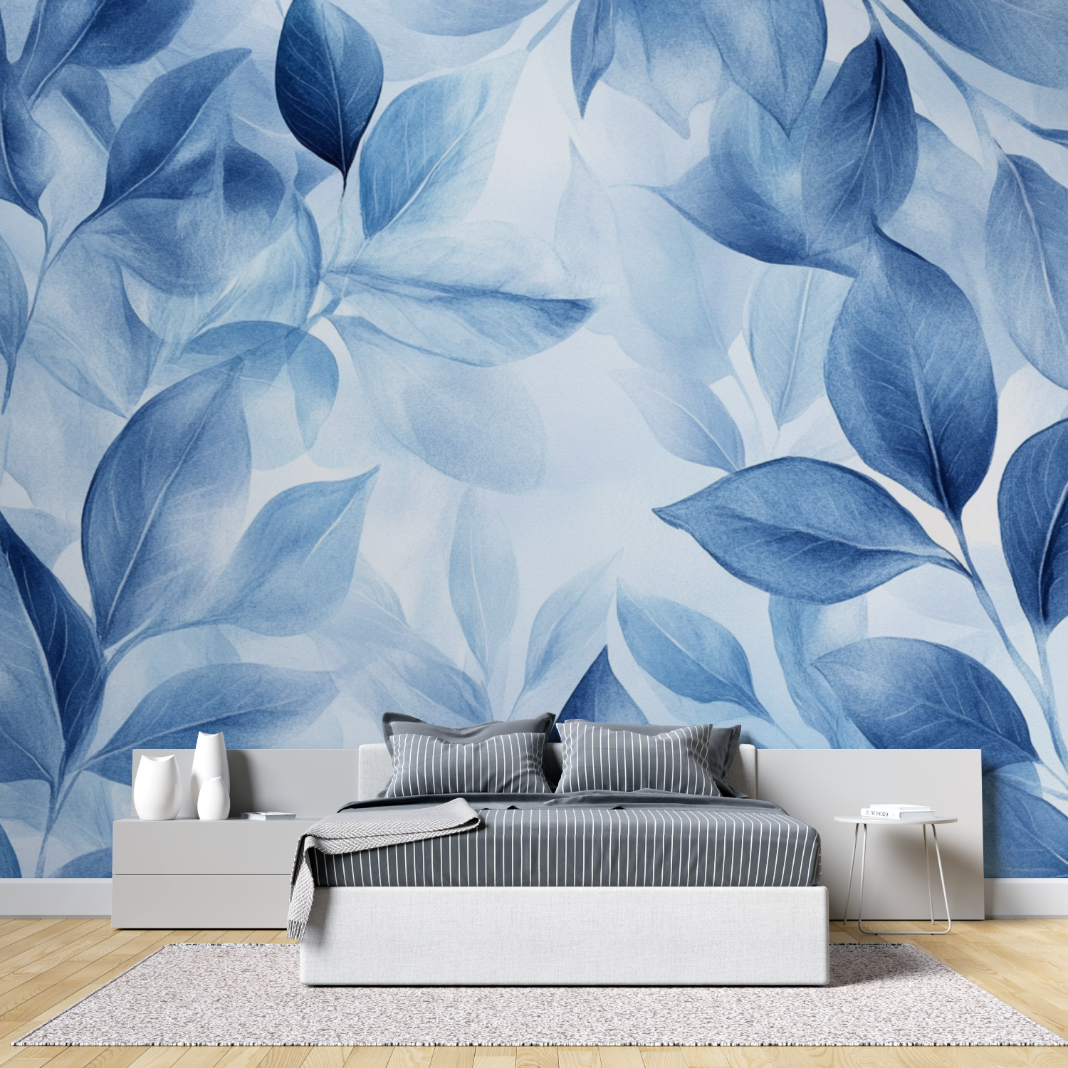 Abstract Blue Leaves Watercolor Wallpaper | Murals Wallpaper