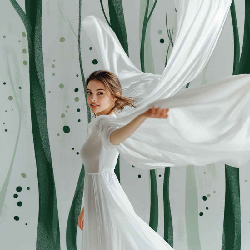 Stilisierte grüne und weiße Baumtapete | Murals Wallpaper