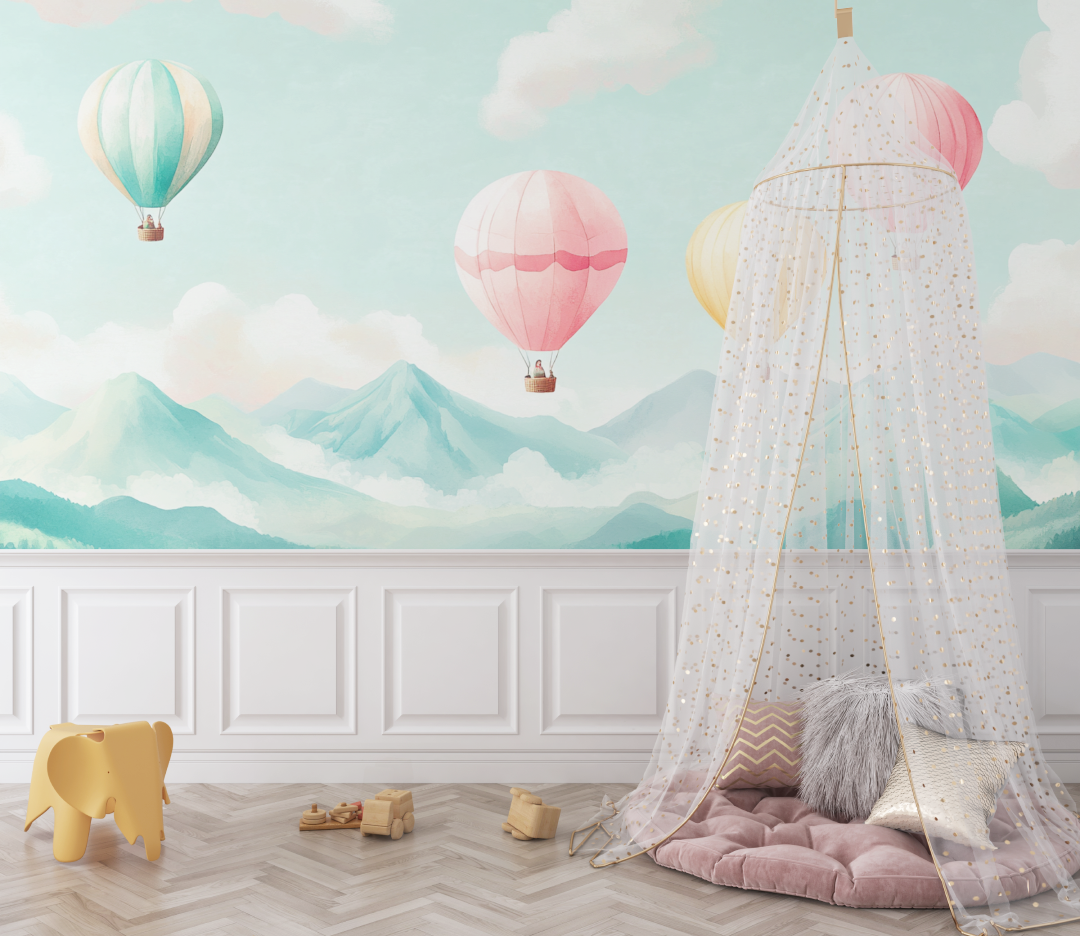 Heißluftballon und Berglandschaft Tapete | Wandbilder Tapete