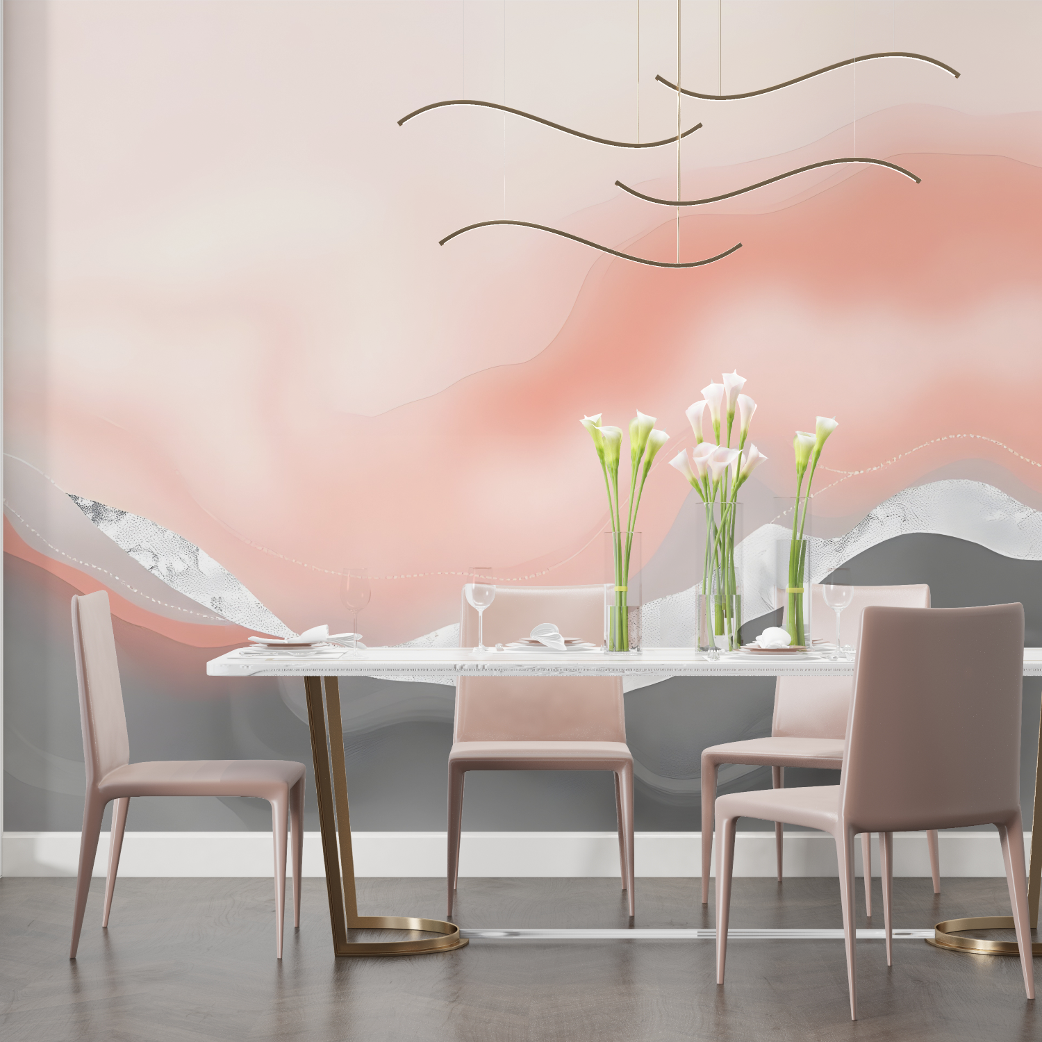 Watercolor Pink Gray Wallpaper | Murals Wallpaper