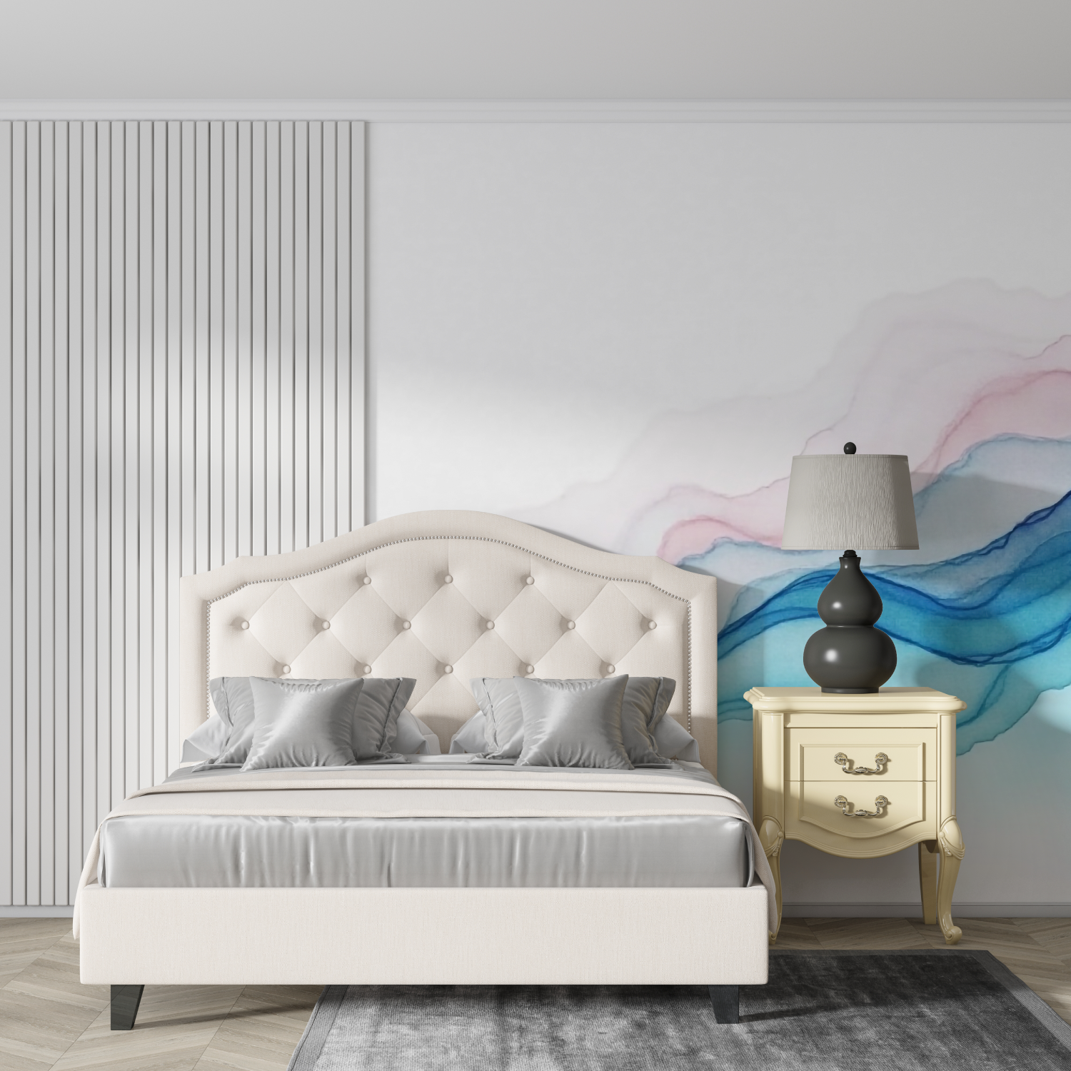 Watercolor Lines Blue Pink Wallpaper | Murals Wallpaper