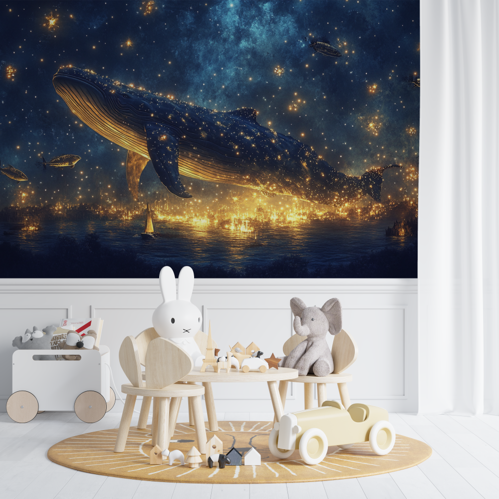 Whale and Stars Panoramic Wallpaper | Murals Wallpaper