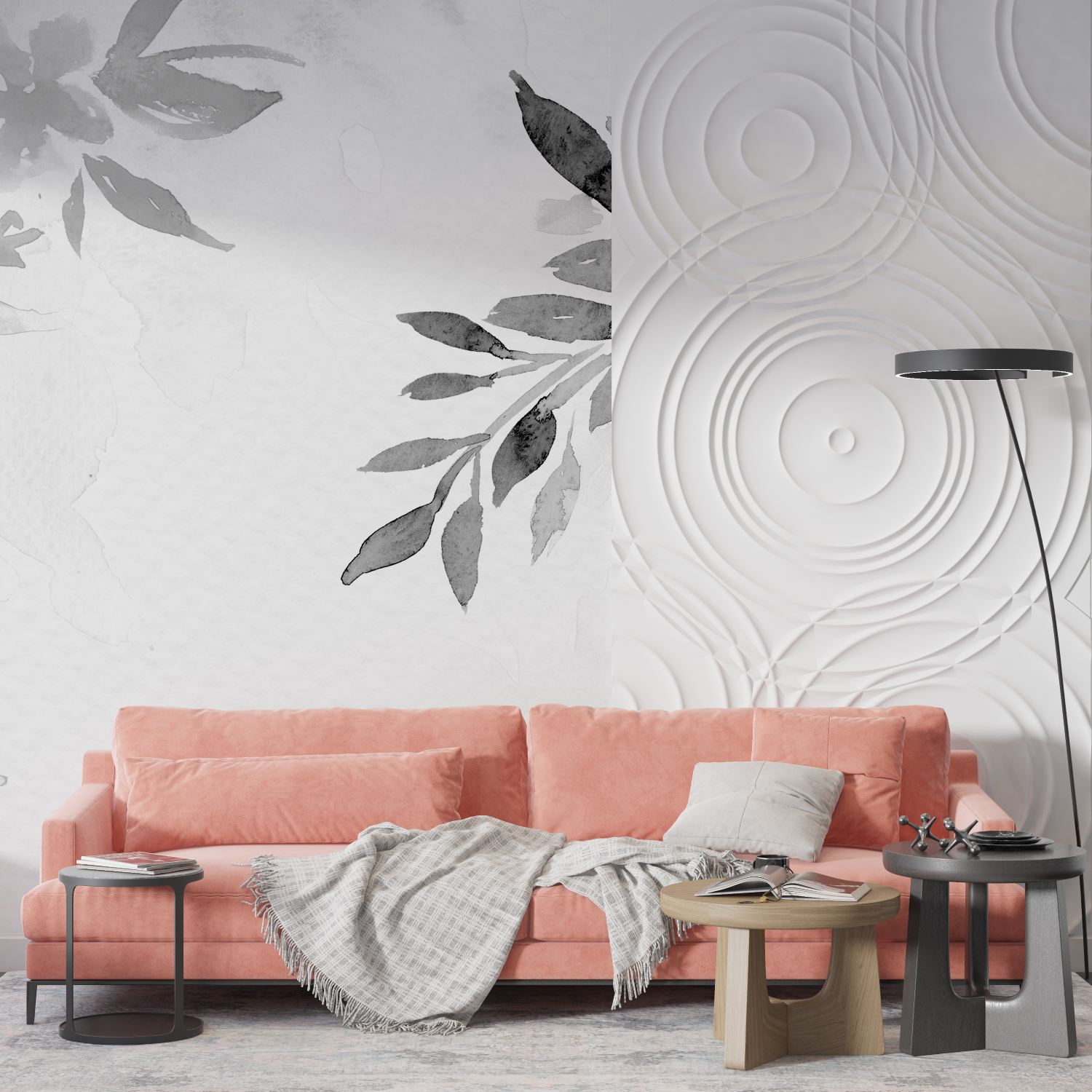 Graue Blumentapete | Wandtapete