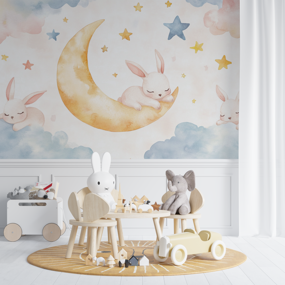 Wallpaper Animals Rabbit and Sleeping Moon | Murals Wallpaper