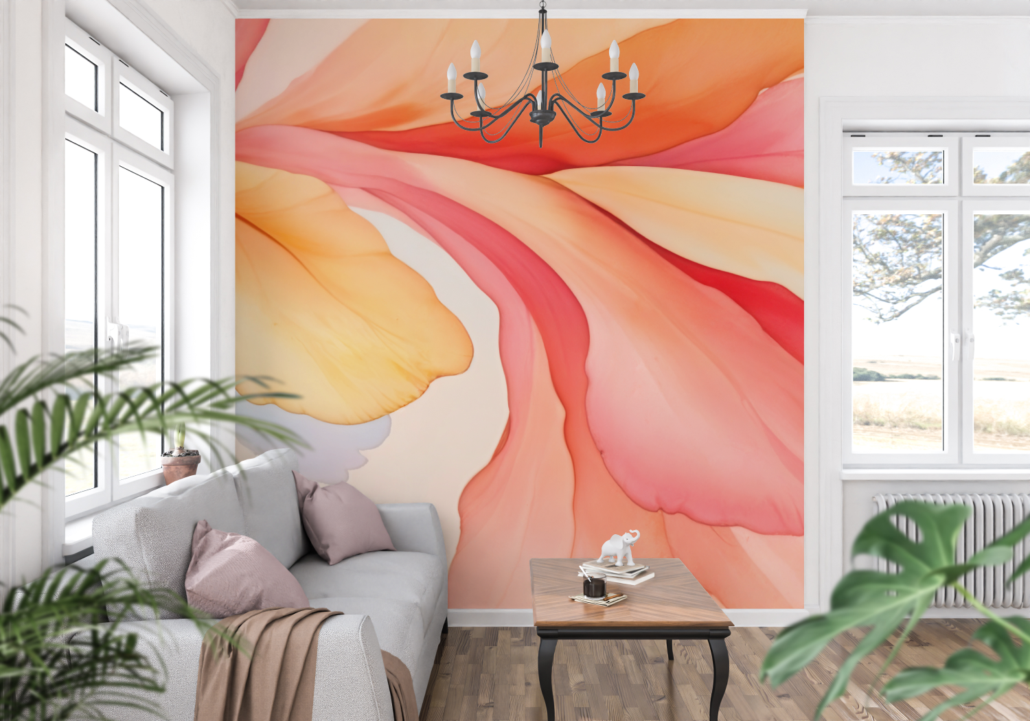 Papier Peint Rose Orange - Tapisserie