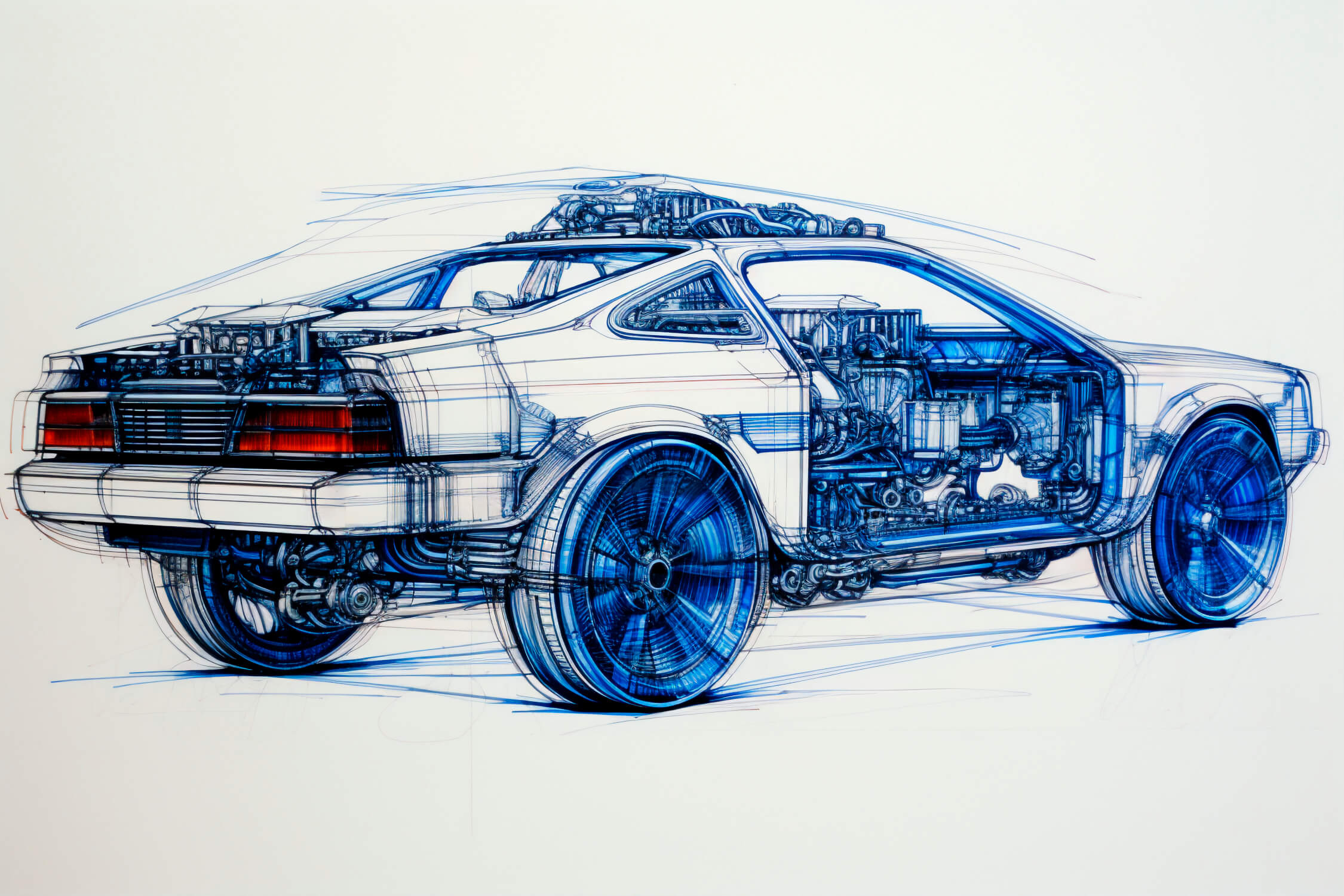 Blue Car Technical Drawing Wallpaper | Murals Wallpaper