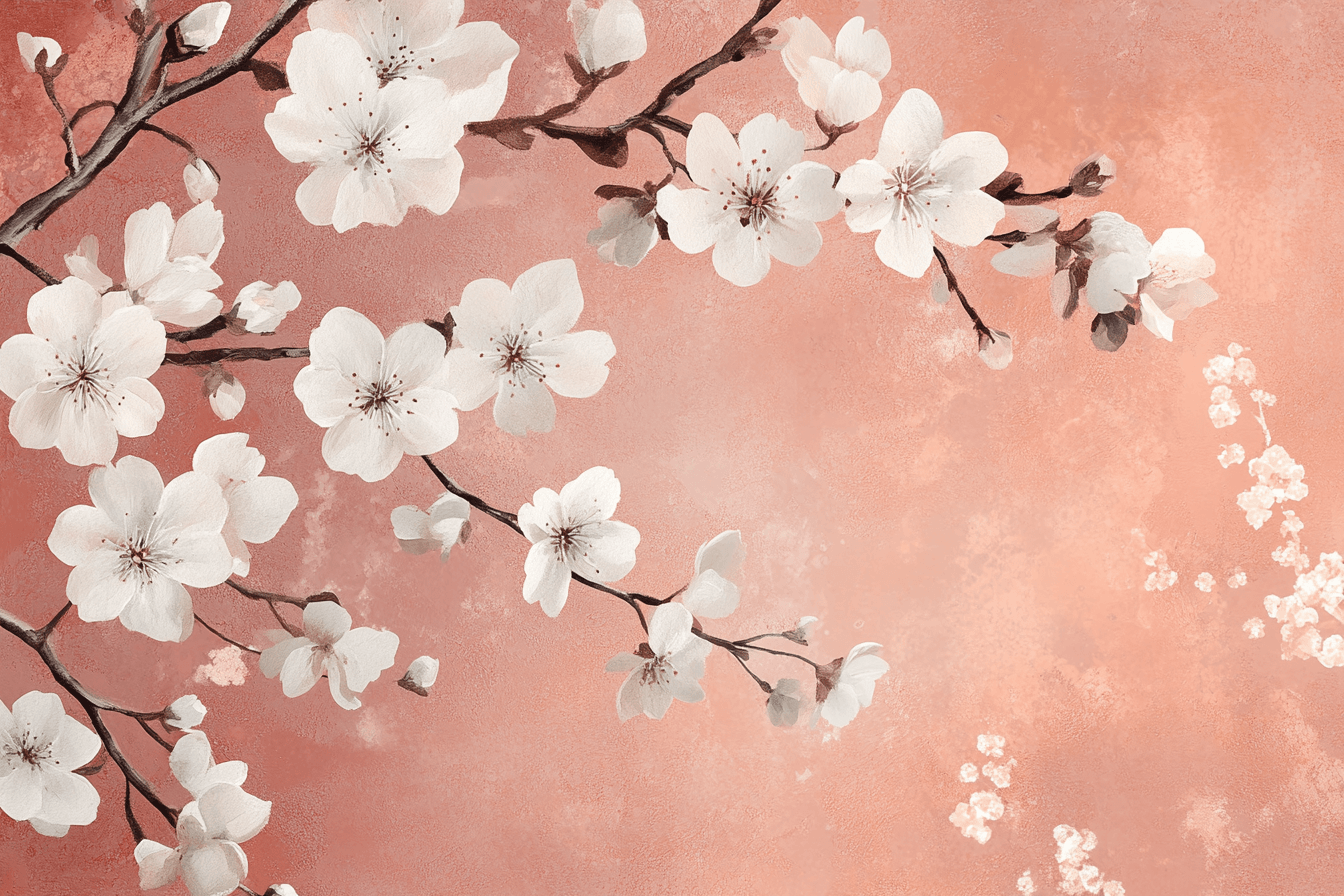 Terracotta Wallpaper with Cherry Blossom | Murals Wallpaper