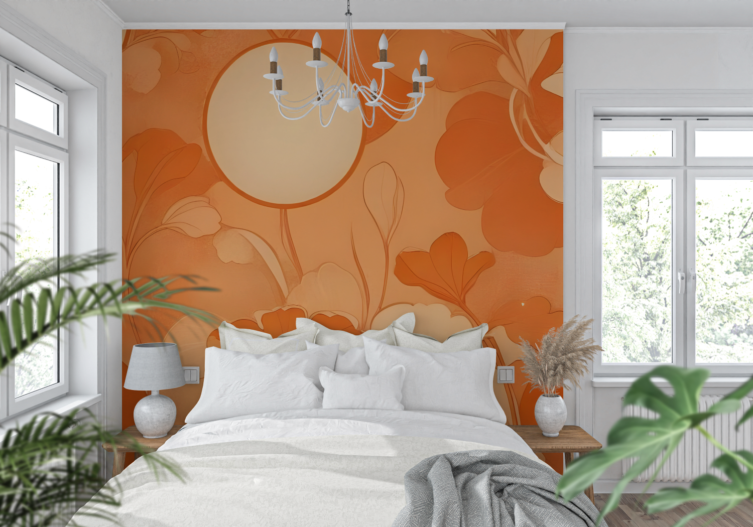 Vintage Orange Floral Wallpaper | Murals Wallpaper