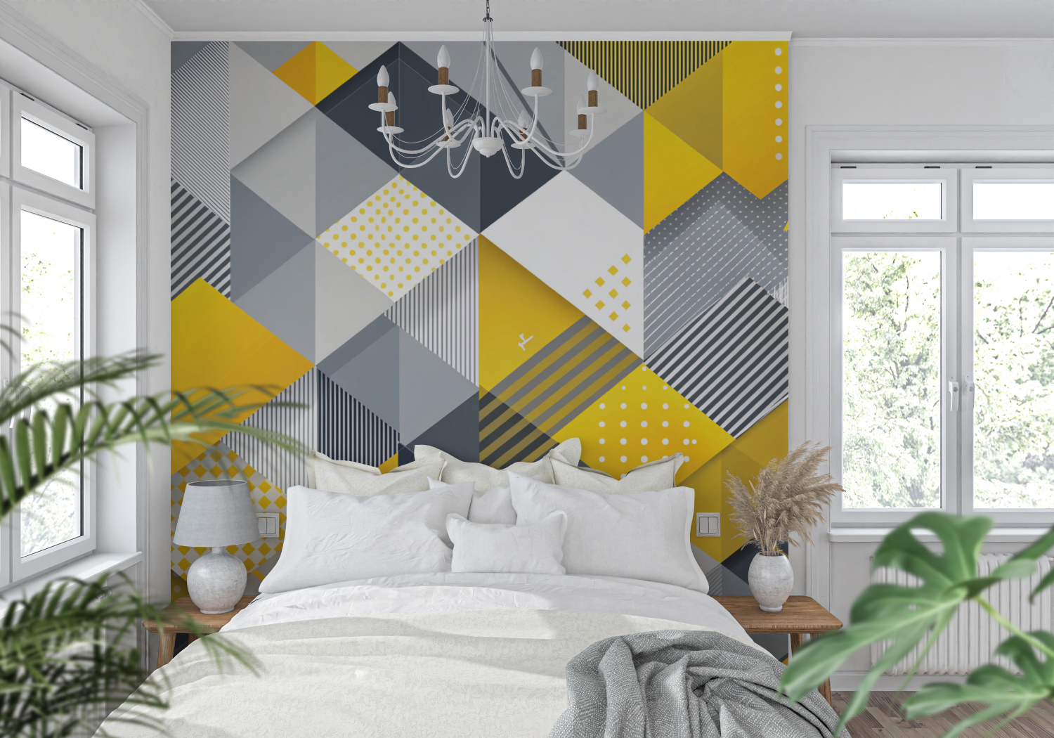 Yellow and Gray Patterned Wallpaper | Murals Wallpaper