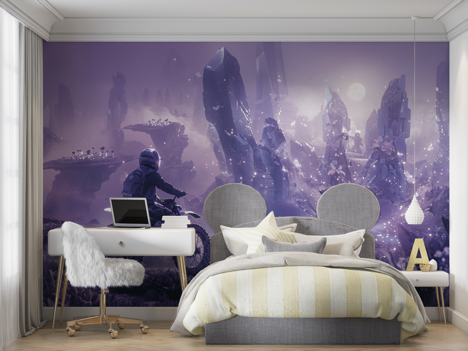 Purple Motorcycle Boy Wallpaper | Murals Wallpaper