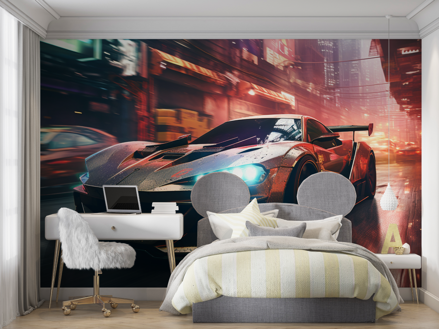 Neon Race Car Wallpaper | Murals Wallpaper