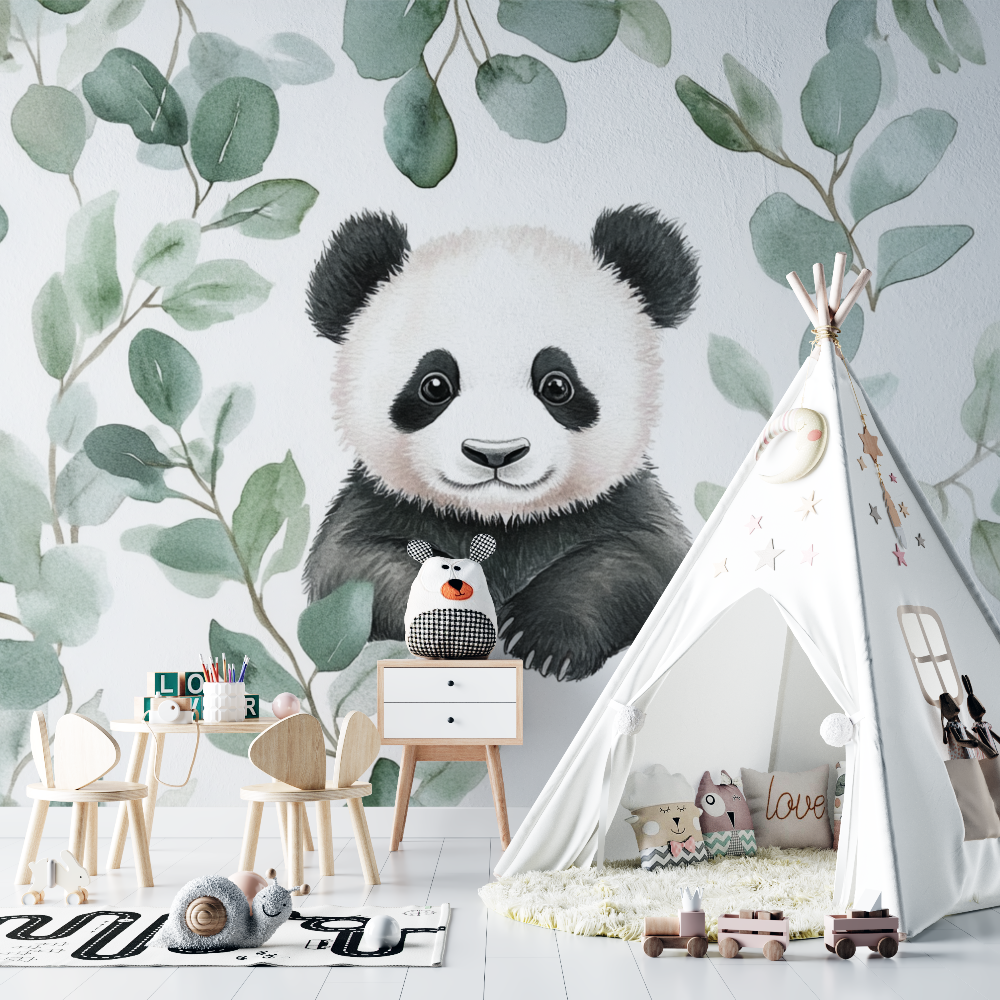 Panda und Eukalyptusblätter Tapete | Wandbilder Tapete