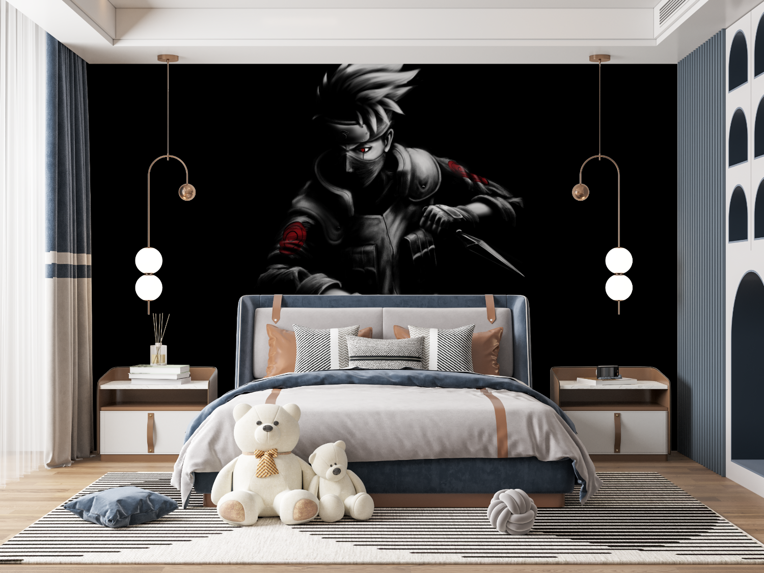 Naruto Kakashi Black and White Red Wallpaper | Murals Wallpaper