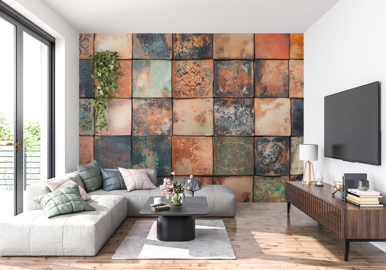 Terracotta Patchwork Artisan Wallpaper | Murals Wallpaper