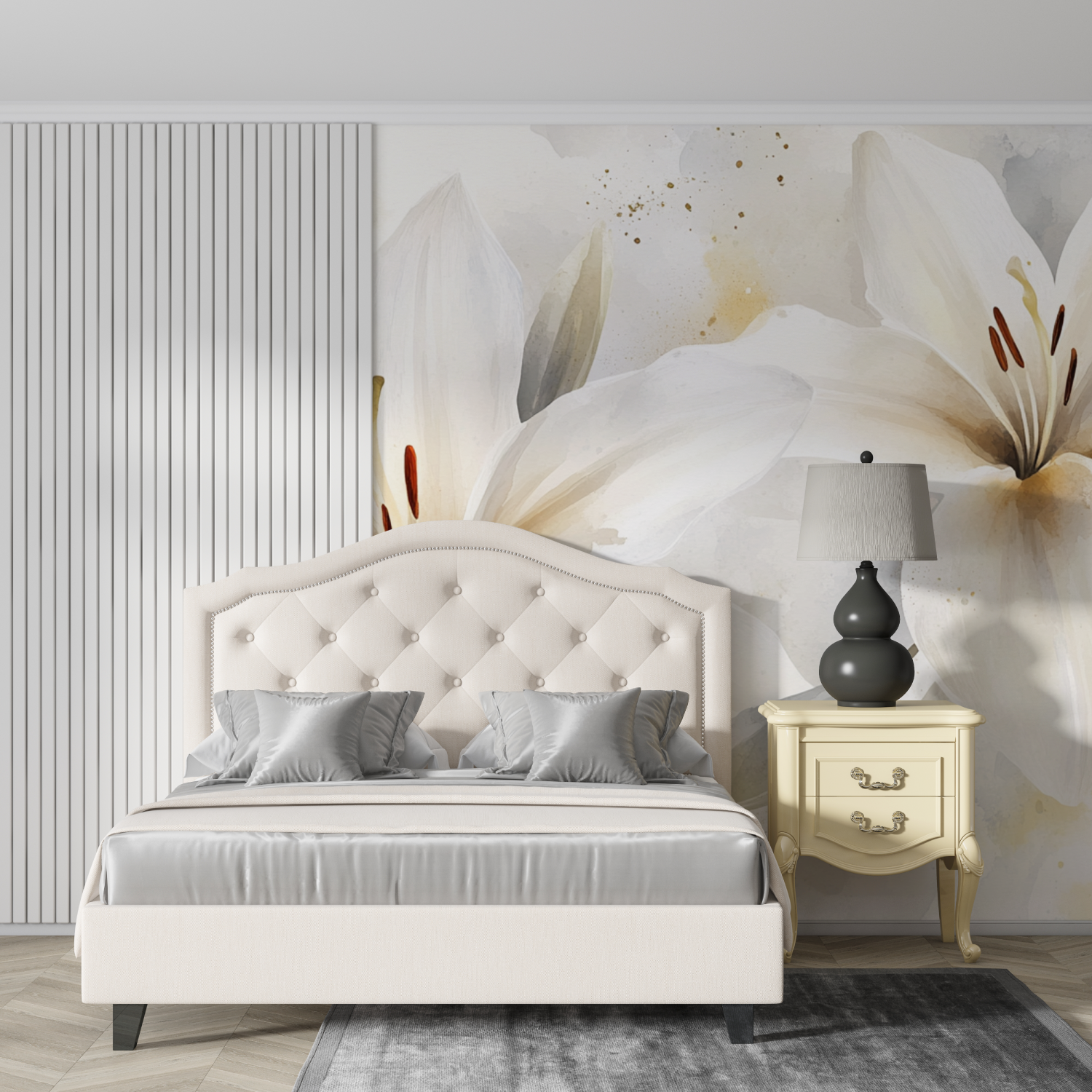 Elegant White Lily Watercolor Wallpaper | Murals Wallpaper