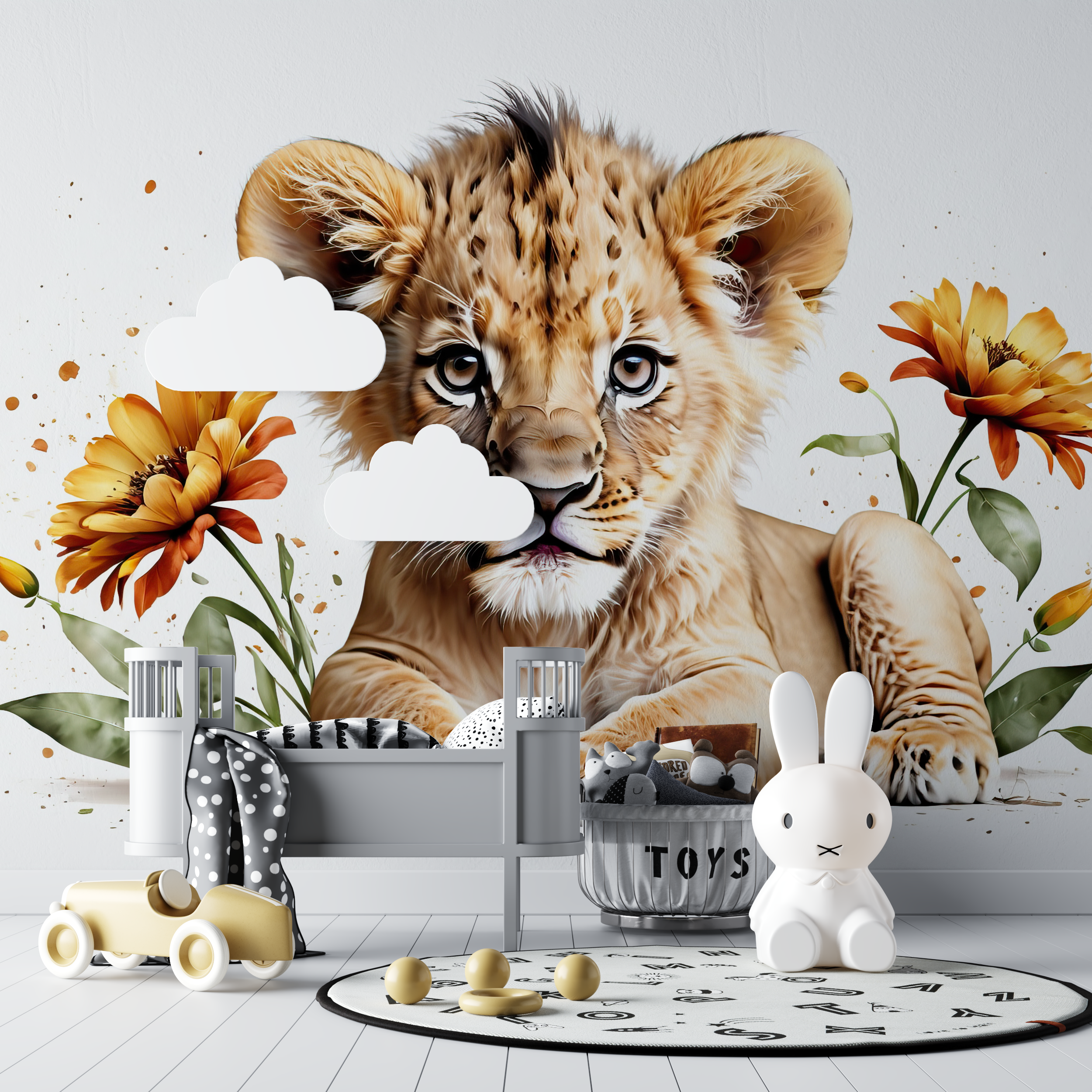 Tapete Löwe in Pastelltönen für Baby-Tipi