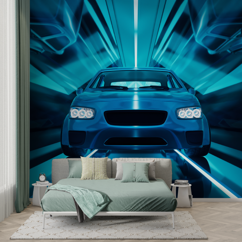 3D Blue Car Wallpaper | Murals Wallpaper