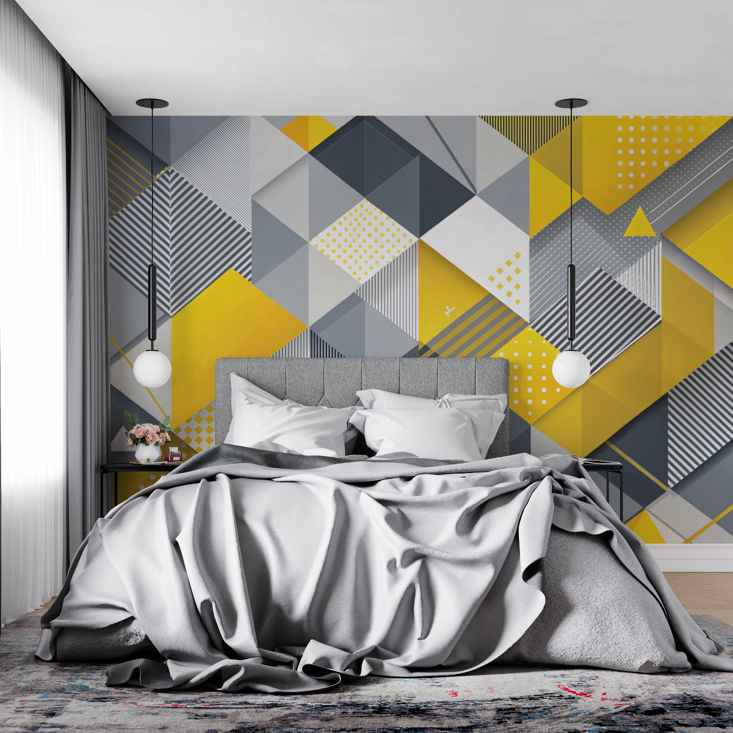 Yellow and Gray Patterned Wallpaper | Murals Wallpaper