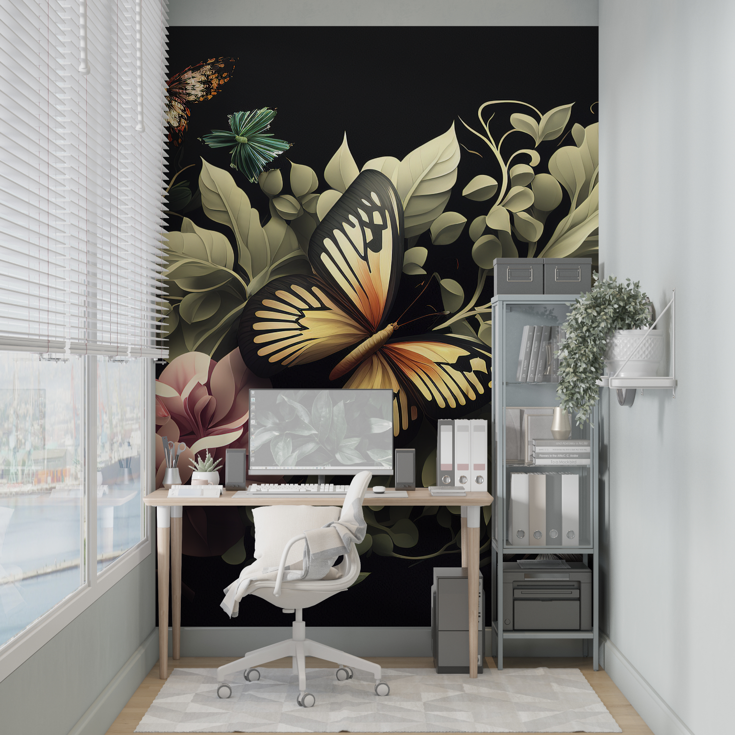 Black Background Wallpaper with Flowers | Murals Wallpaper