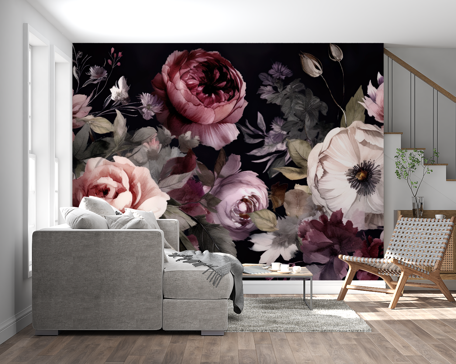 Papier Peint Grosses Fleurs Fond Noir – Tendenz 2024