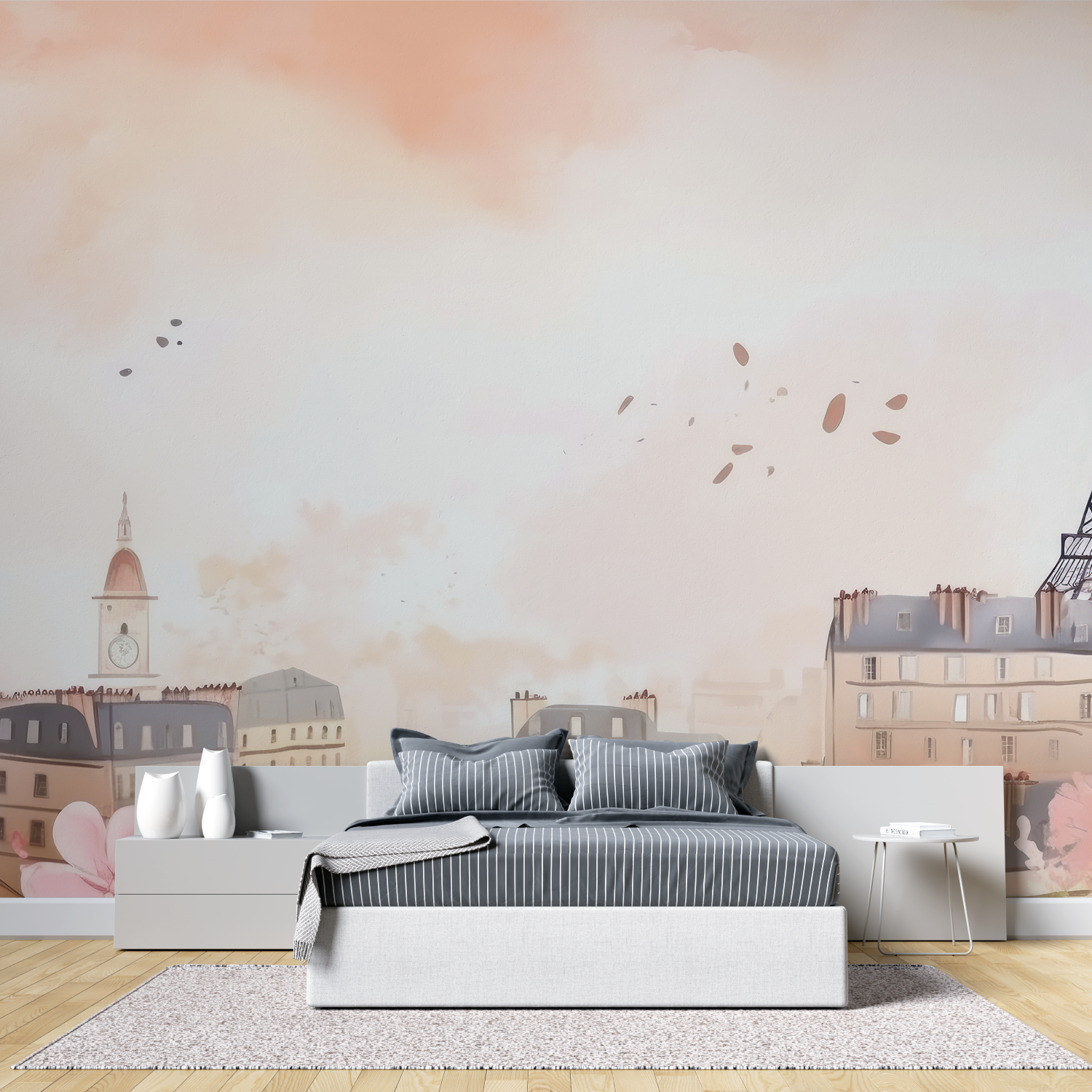 Watercolor Wallpaper Paris City Pink | Murals Wallpaper