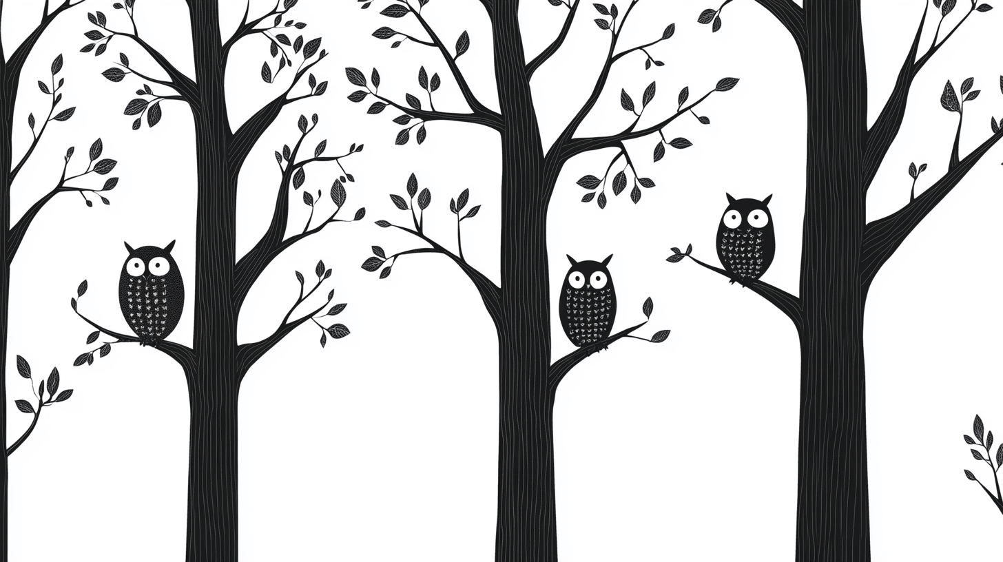 Black and White Tree Wallpaper for Kids' Room Owl | Murals Wallpaper