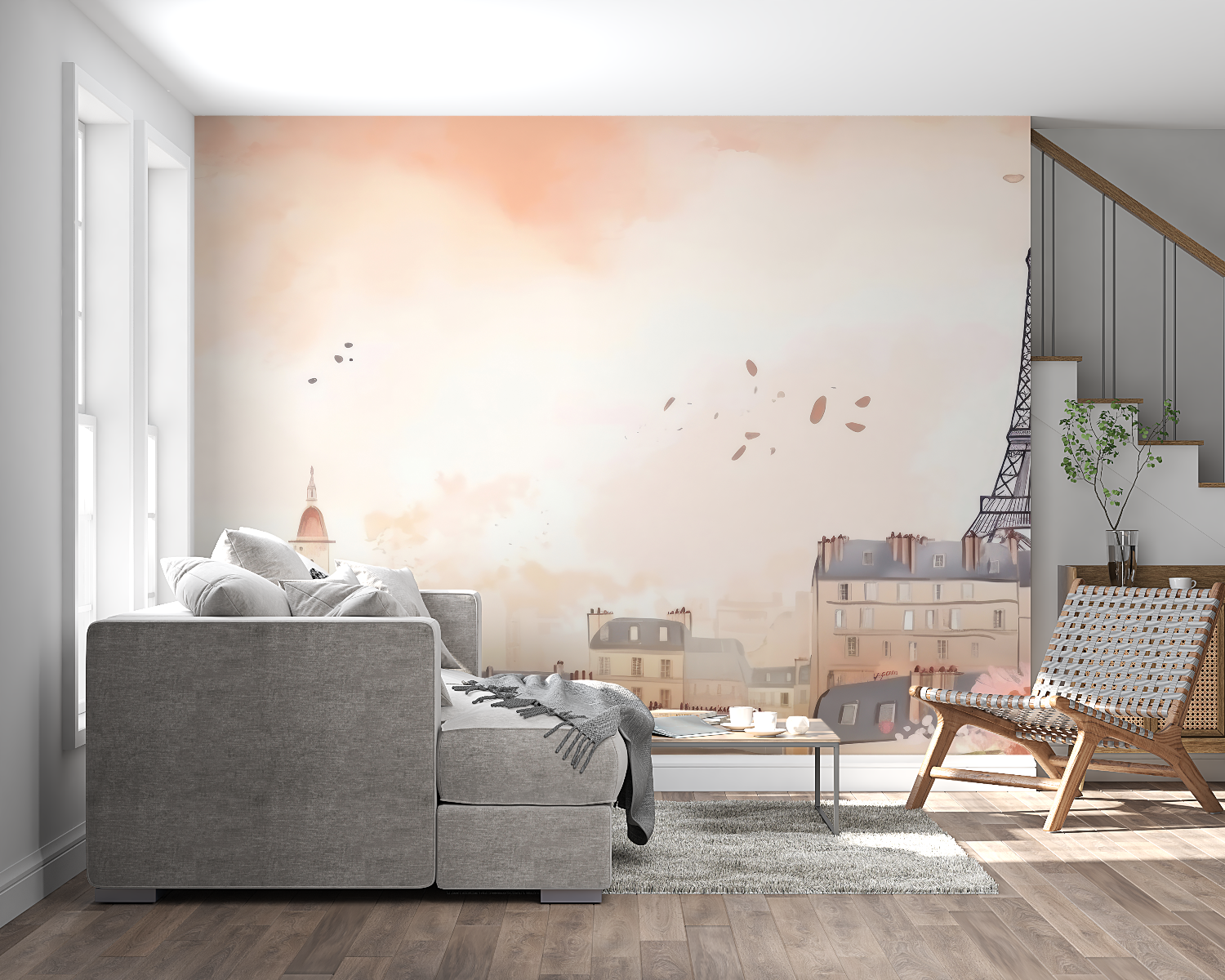 Watercolor Wallpaper Paris City Pink | Murals Wallpaper