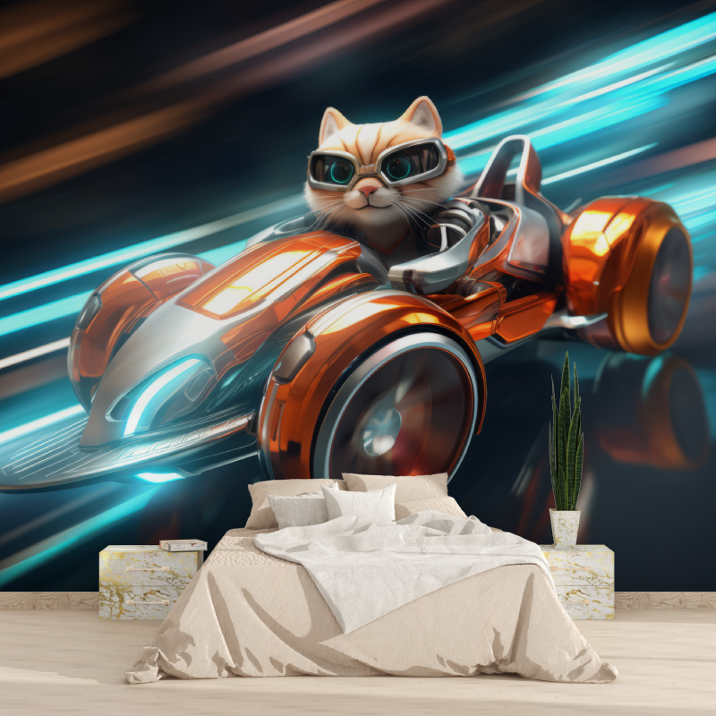 Sporty Car and Cat Wallpaper | Murals Wallpaper
