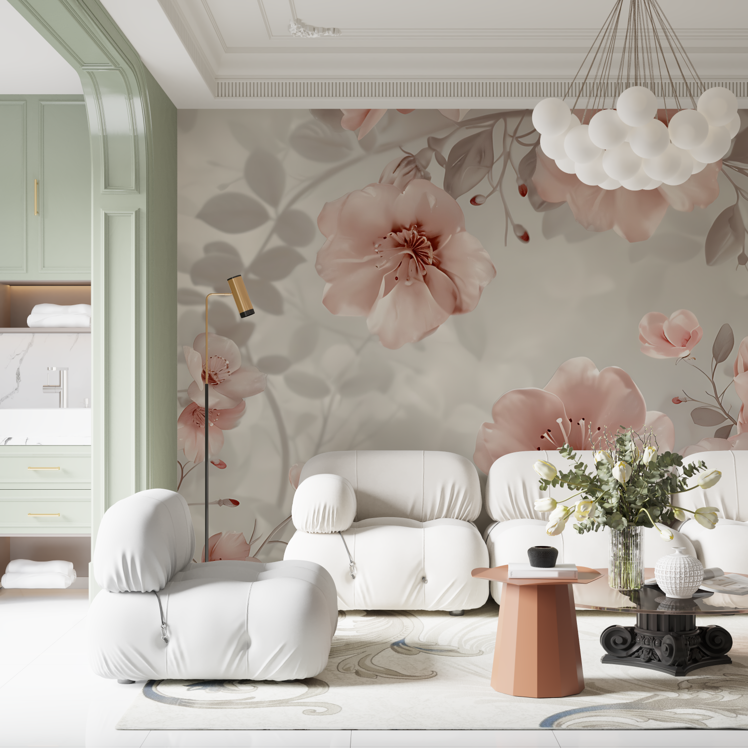 Vintage Pink and Gray Floral Wallpaper | Murals Wallpaper