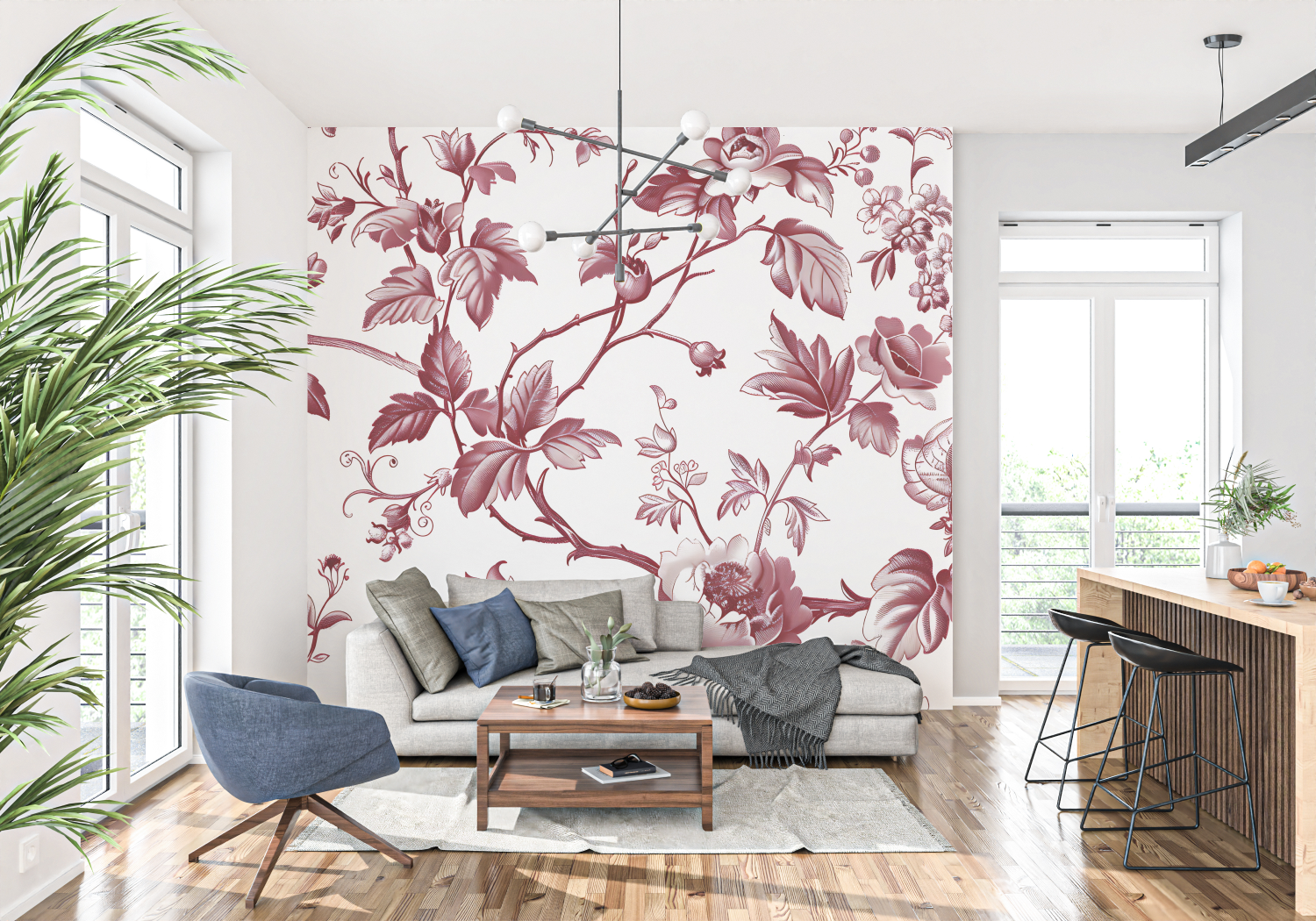 Toile de Jouy Wallpaper Red White | Murals Wallpaper