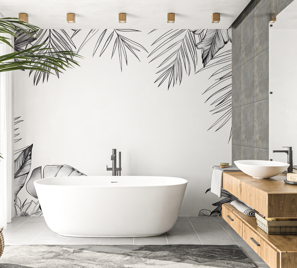 Black and White Jungle Wallpaper for Bathroom | Murals Wallpaper