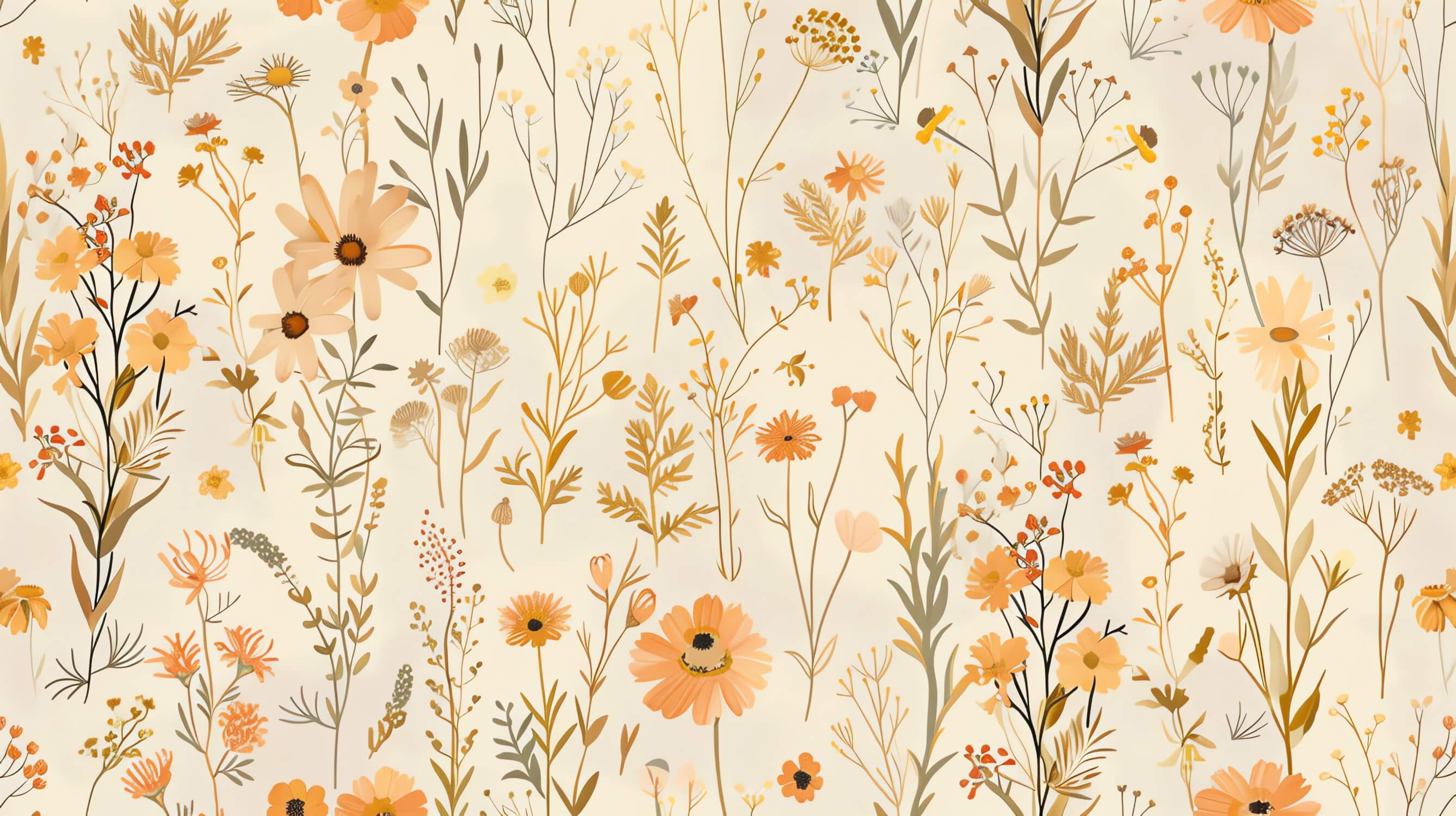 Orange Floral Pattern Wallpaper | Murals Wallpaper