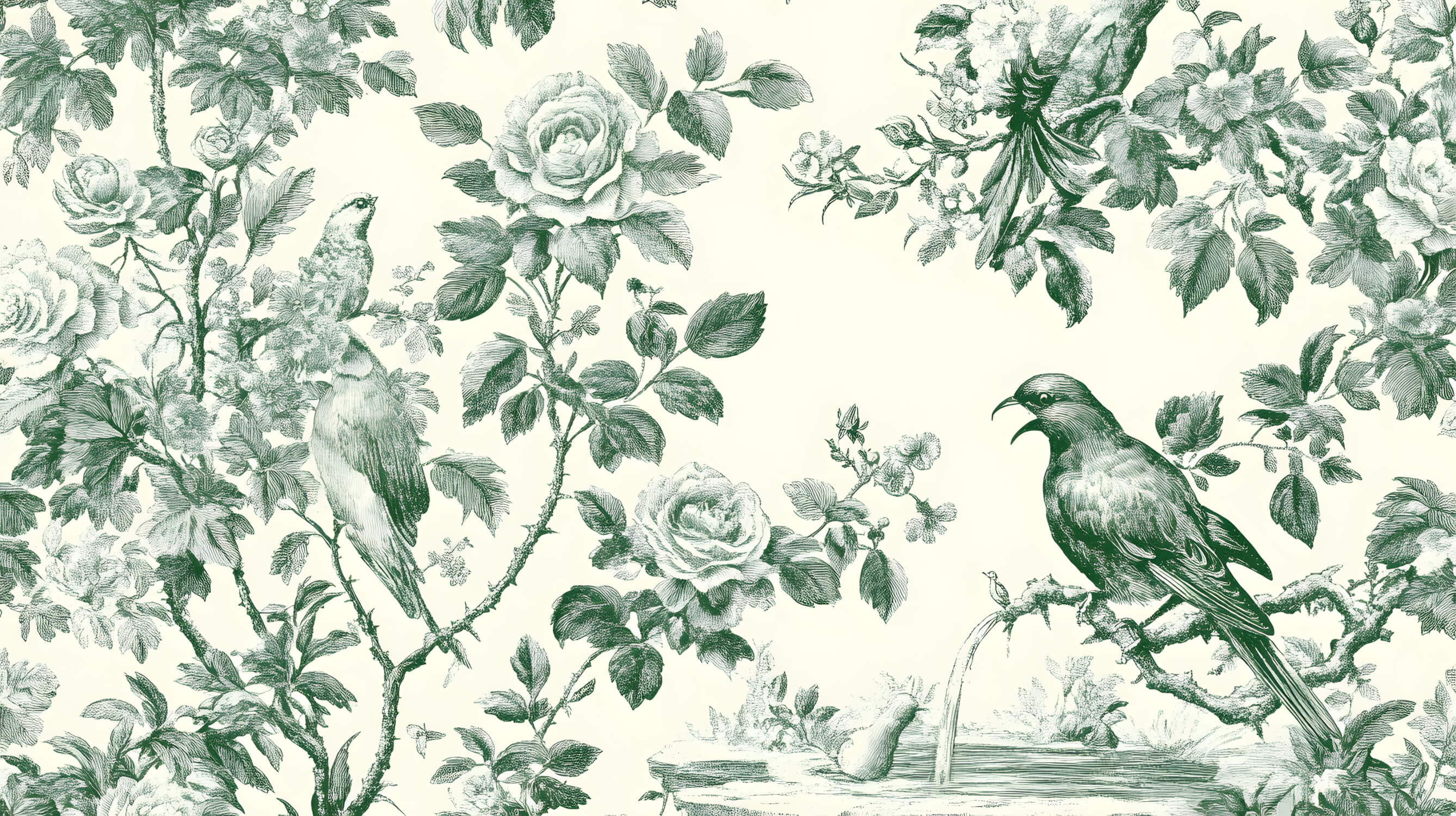 Green Toile de Jouy Wallpaper | Murals Wallpaper