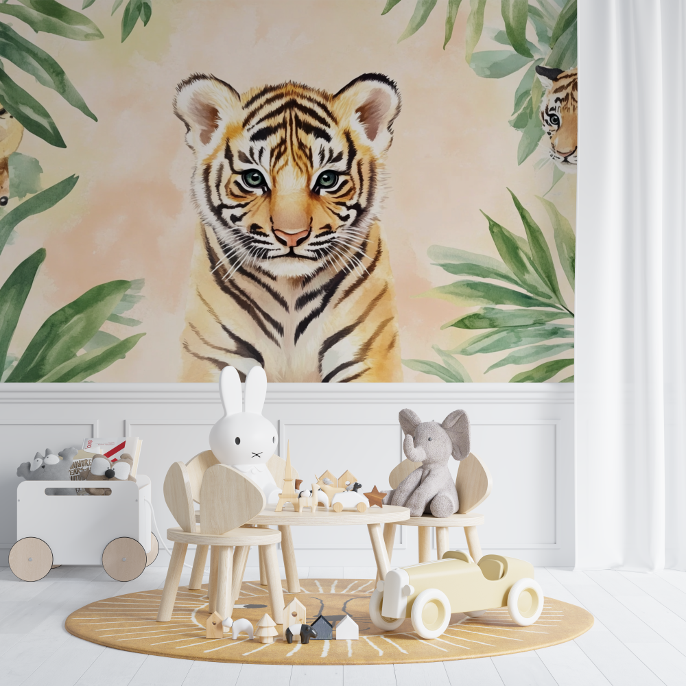 Papier peint tigre et animaux de la jungle chambre de bebe