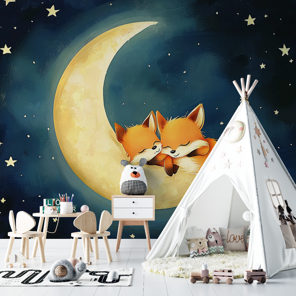 Dark Blue Sleeping Fox Wallpaper | Murals Wallpaper