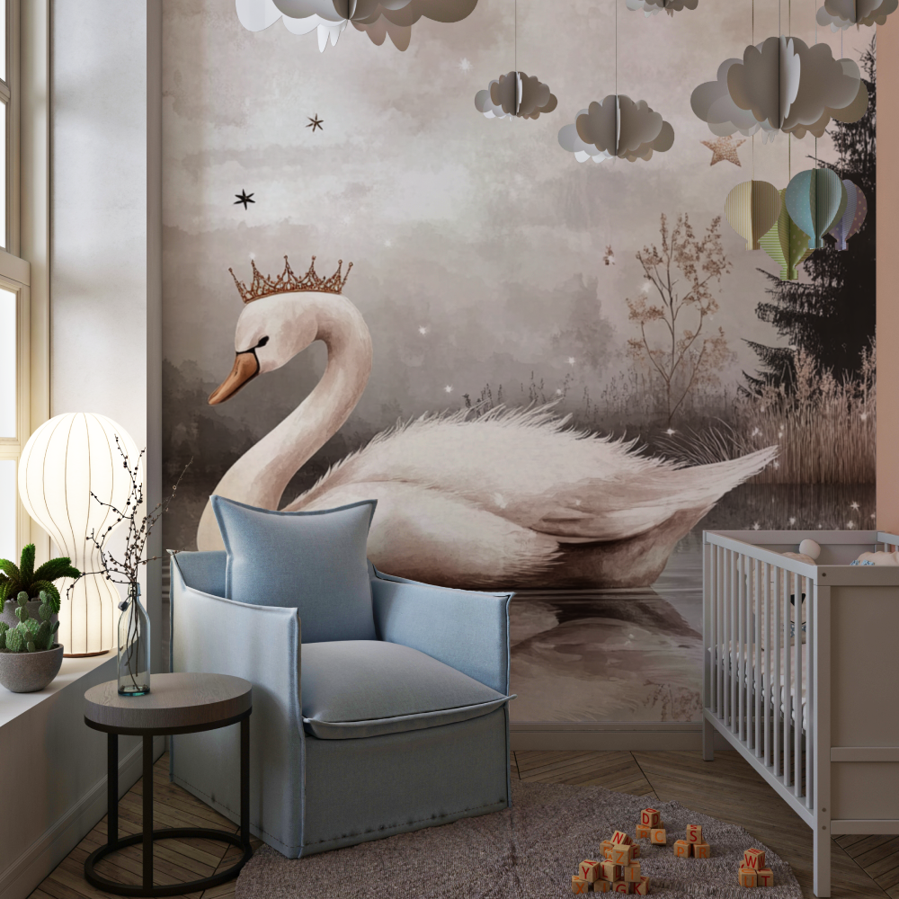 Princess Swan Pink Gray Wallpaper | Murals Wallpaper