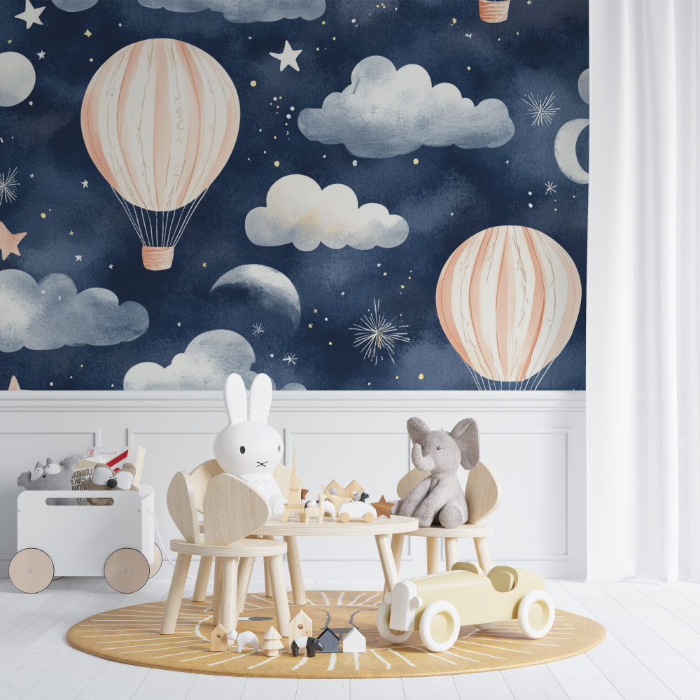 Heißluftballon und Nachthimmel Wallpaper | Murals Wallpaper