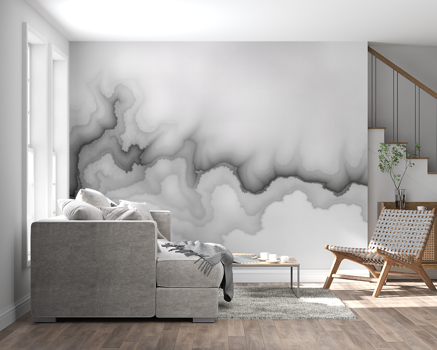 Watercolor Clouds Black and White Wallpaper | Murals Wallpaper
