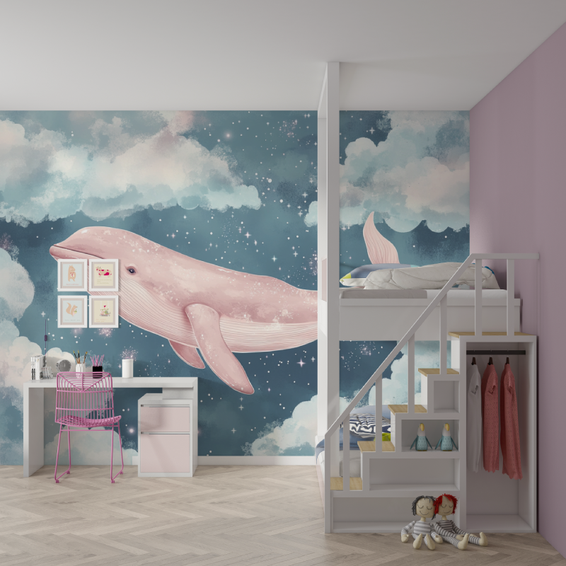 Classic Girl Wallpaper Whale and Pink Cloud | Murals Wallpaper