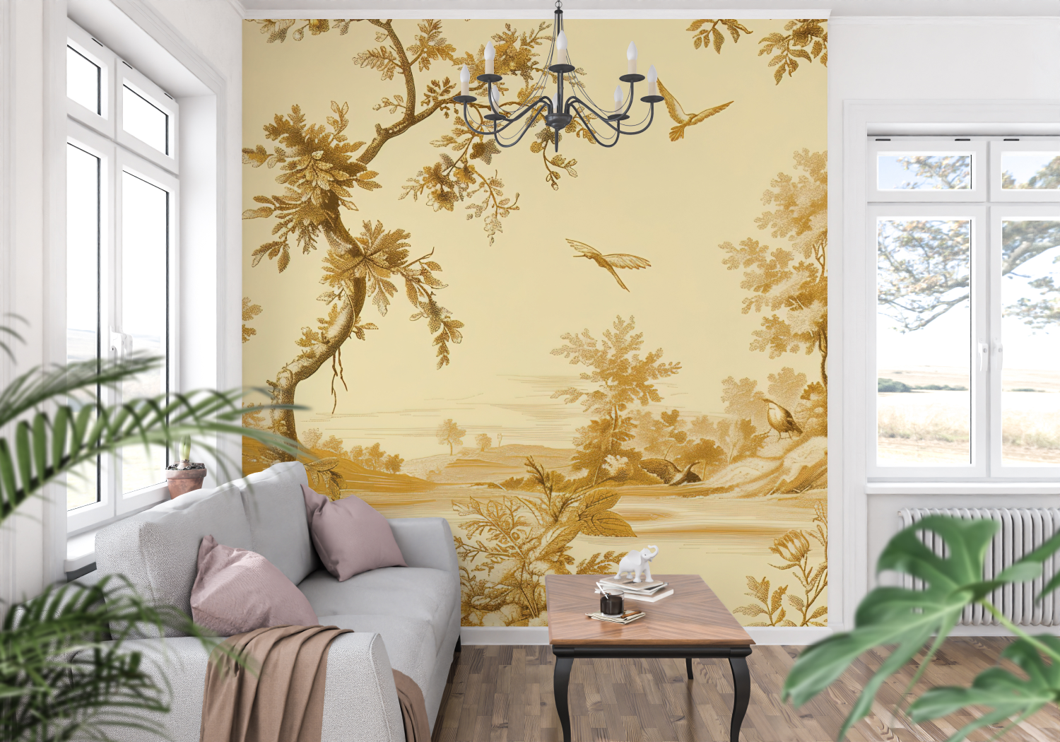 Vintage Yellow Toile Wallpaper | Murals Wallpaper
