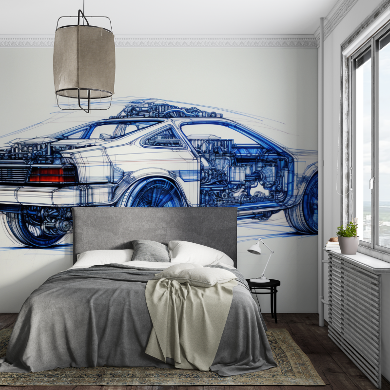 Blue Car Technical Drawing Wallpaper | Murals Wallpaper
