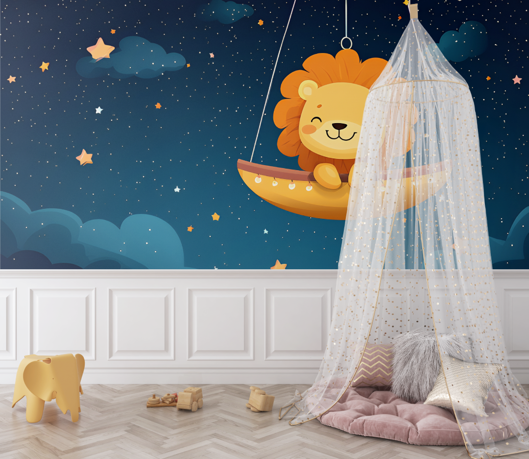 Löwe und goldene Sterne Tapete | Wandbilder Tapete