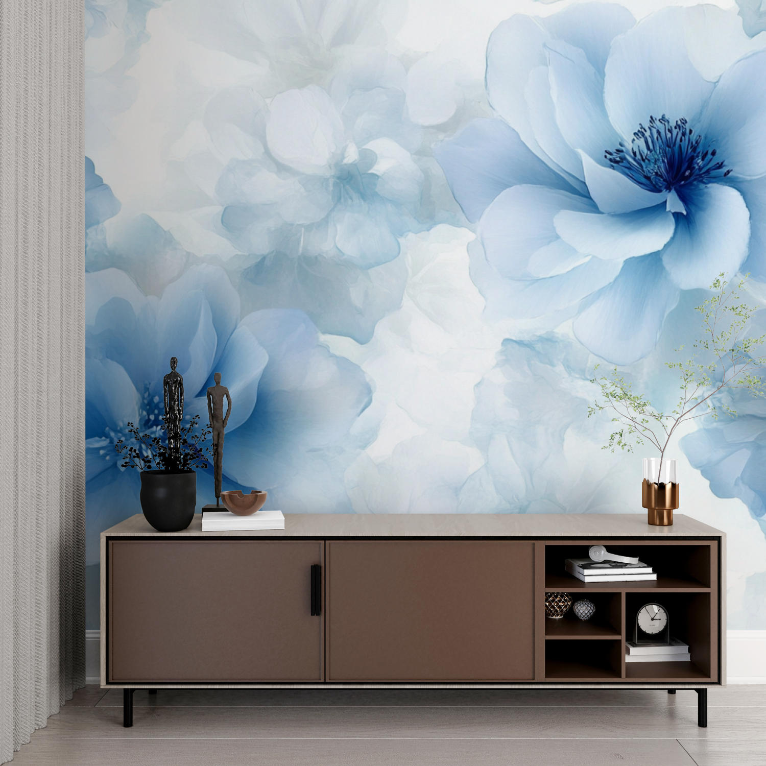 Delicate Blue Watercolor Flower Wallpaper | Murals Wallpaper