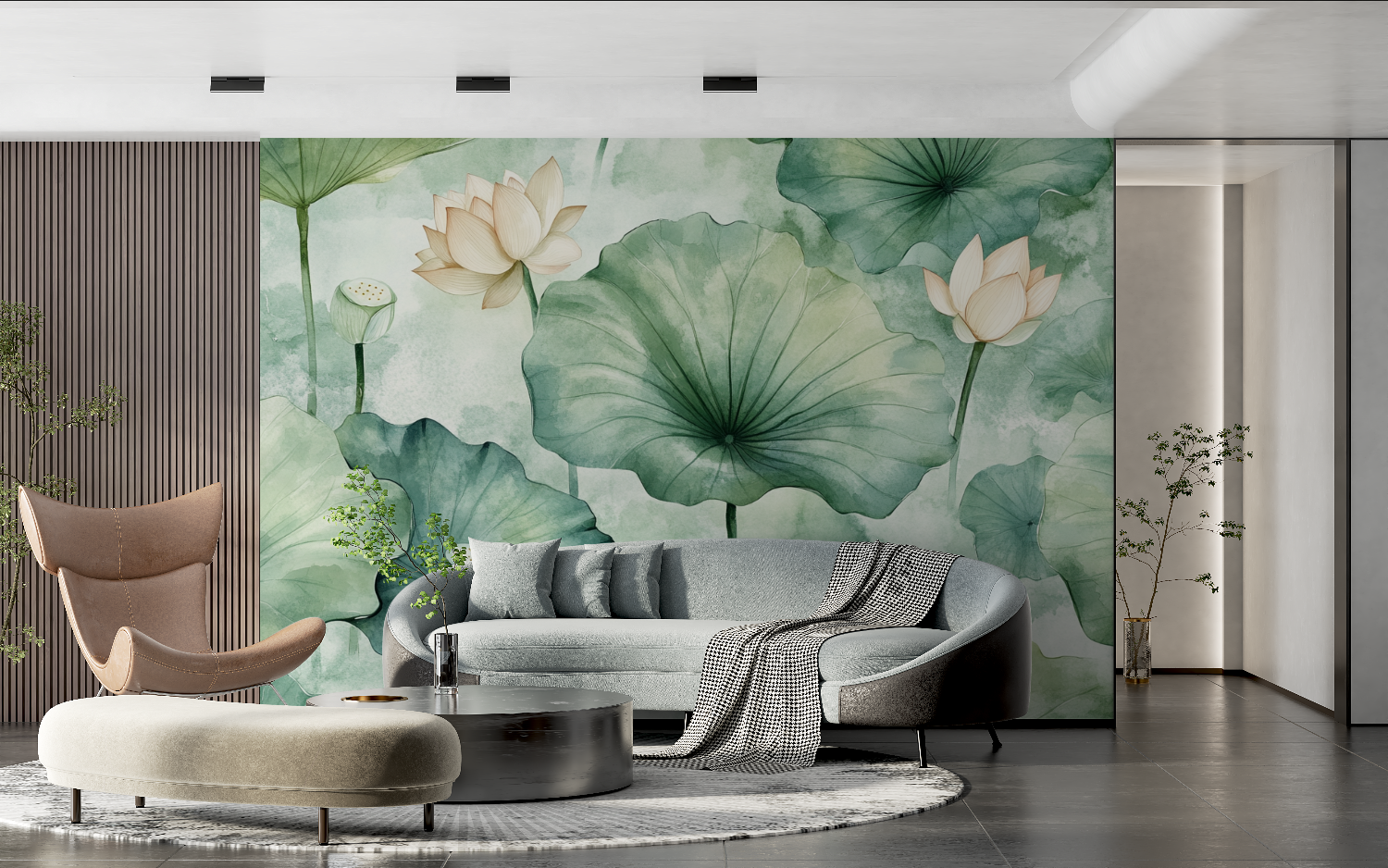 Watercolor Pastel Lotus Leaf Wallpaper | Murals Wallpaper