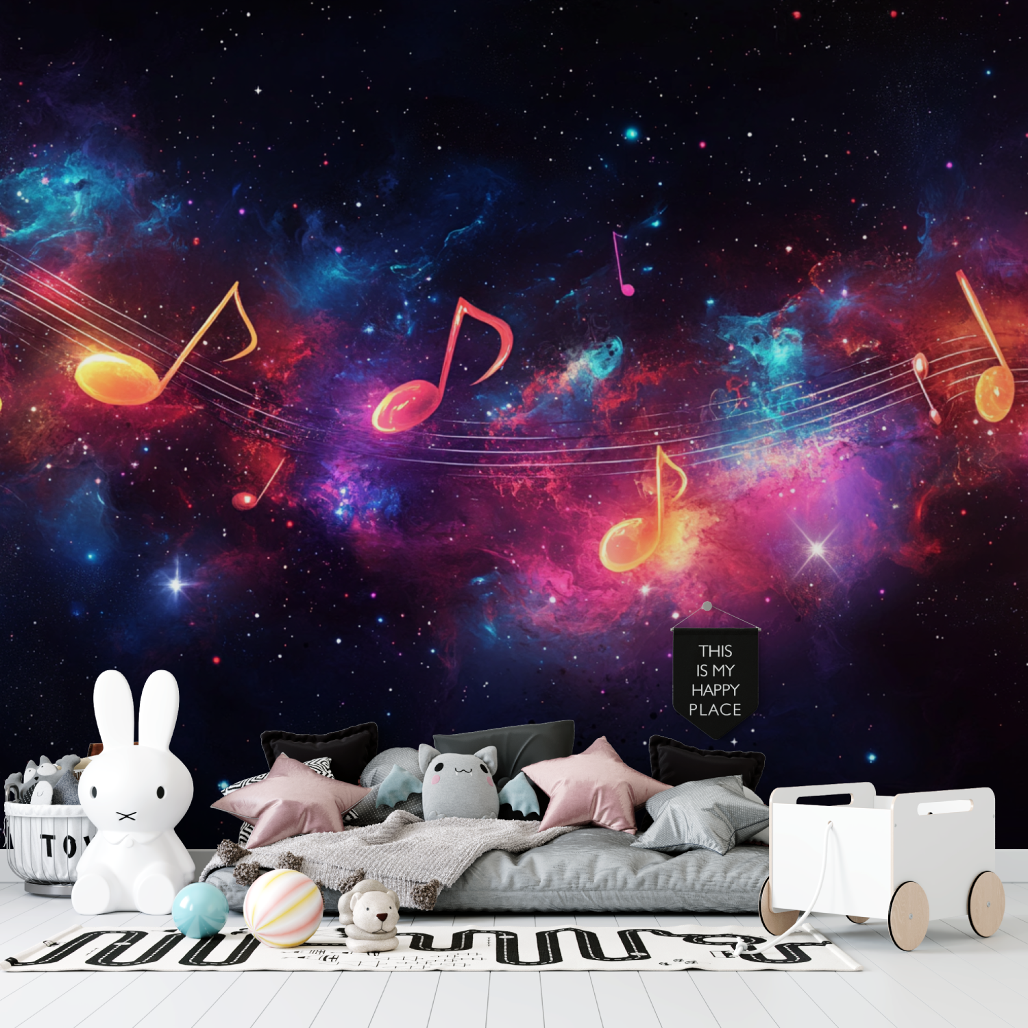 Teenagerzimmer-Tapete mit Musiknoten | Wandtapete