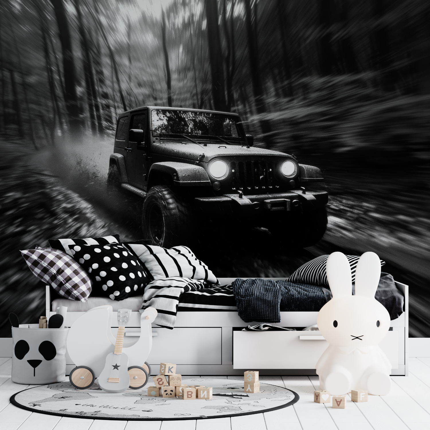 Schwarz-Weiß-Autofototapete | Wandbildtapete