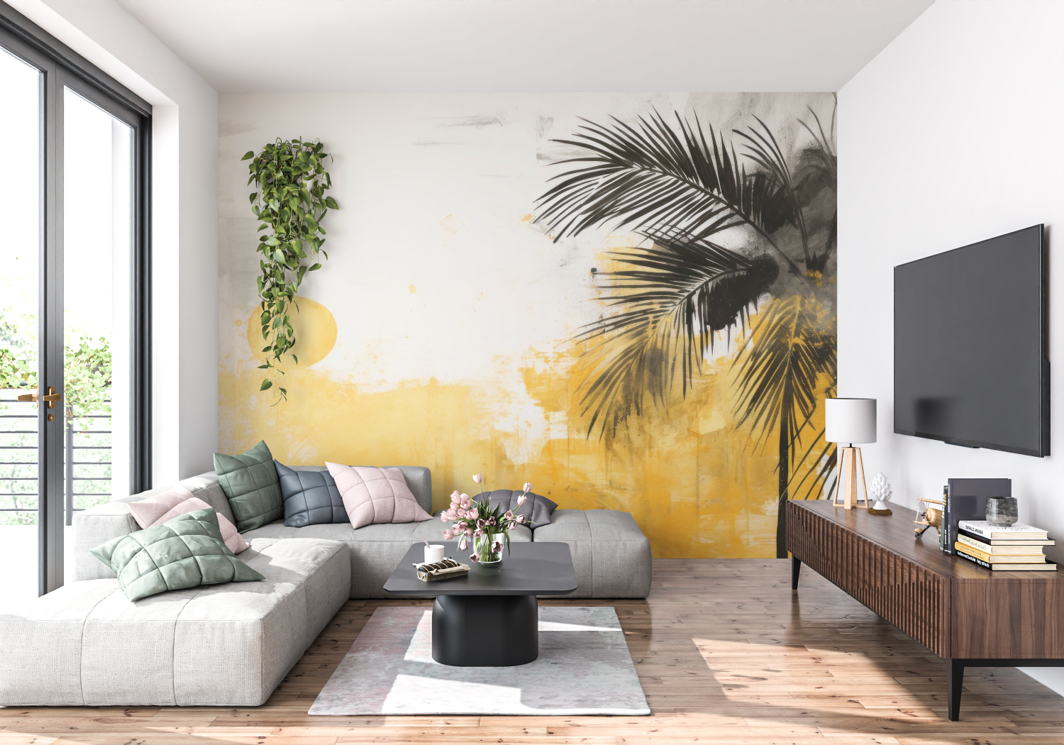 Yellow and Gray Tropical Wallpaper | Murals Wallpaper